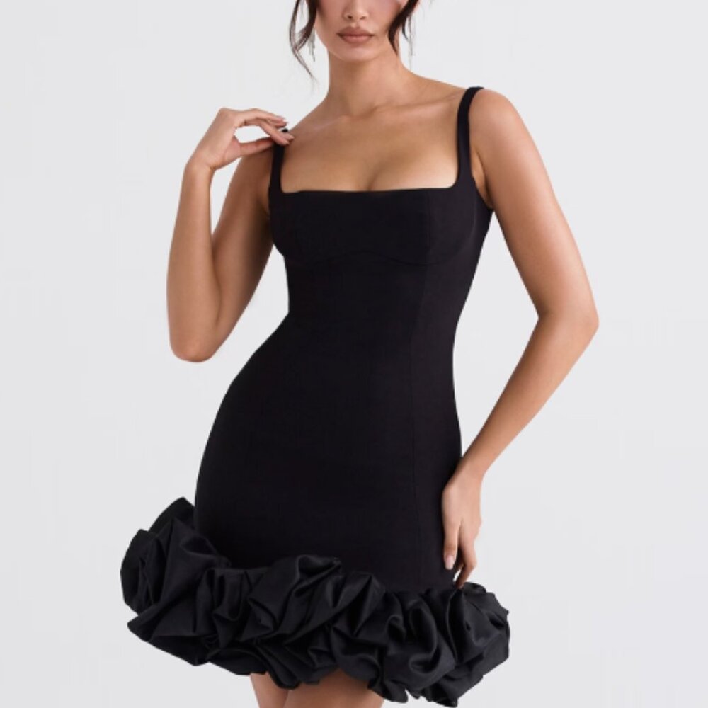 House of CB Lilou Black Ruffle Hem Dress